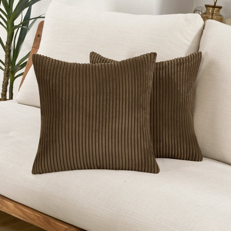 Deconovo Khaki Throw Pillow Cover Square Lumbar Pillow Covers Pack of 2  Corduroy Pillowcases for Couch Sofa Bed 22x22 inch Khaki