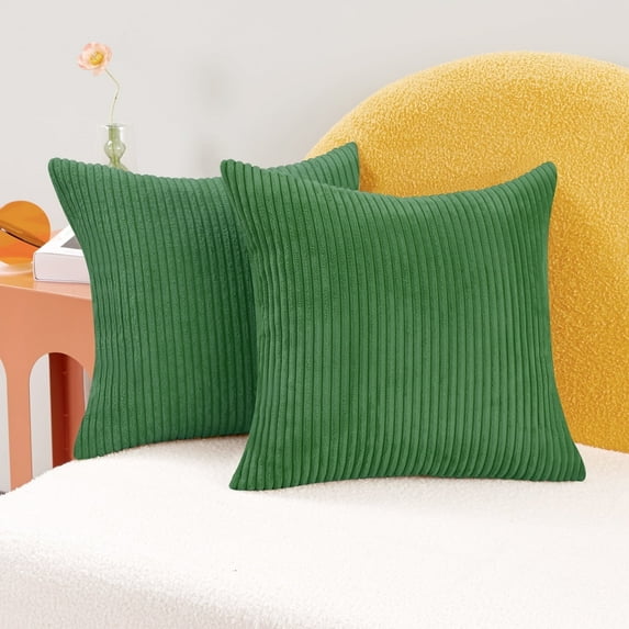 Deconovo Throw Pillow Cover Square Lumbar Pillow Covers Pack of 2 Corduroy Pillowcases for Couch Sofa Bed 22x22 inch Green