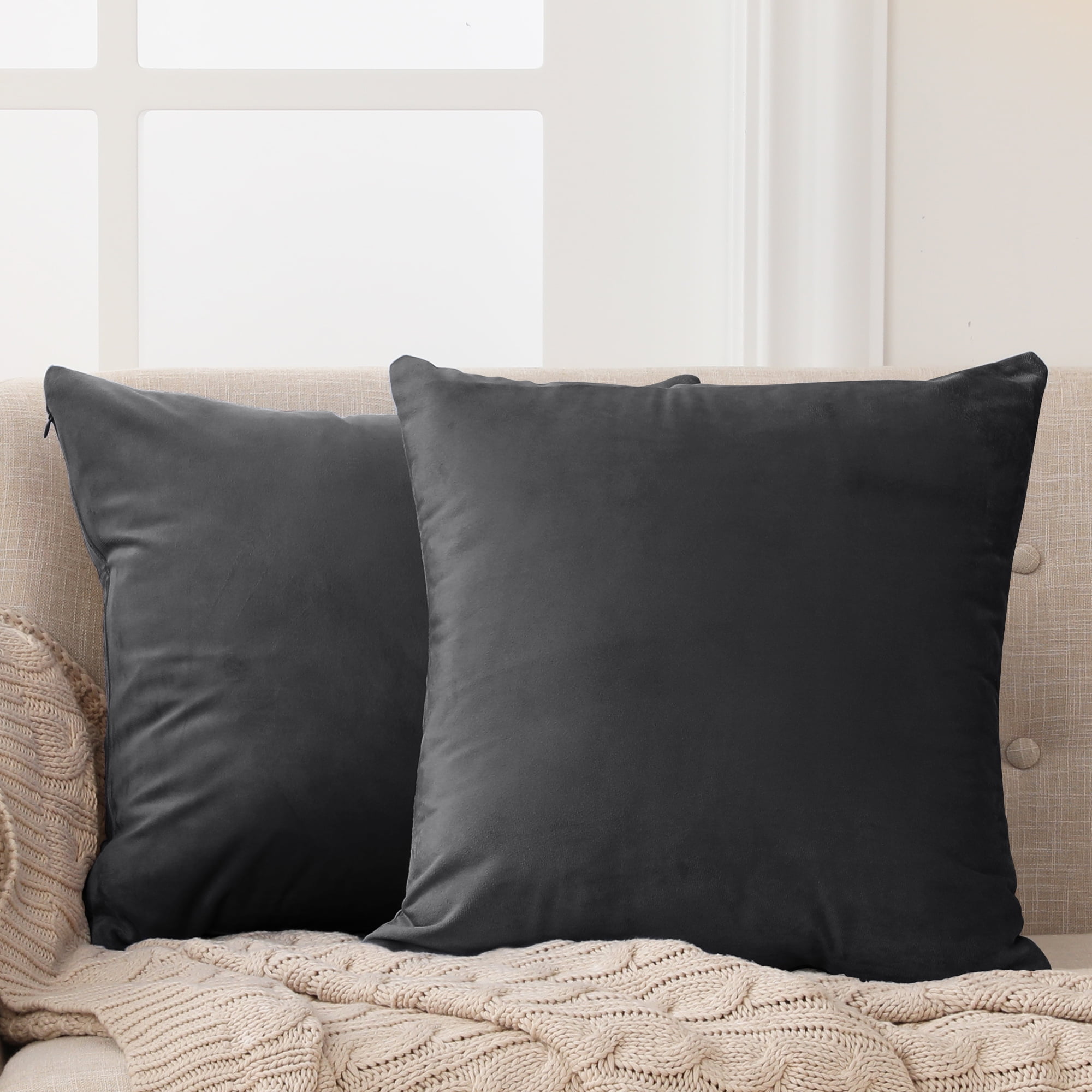 Charcoal Velvet Euro Pillow Covers Set of 2