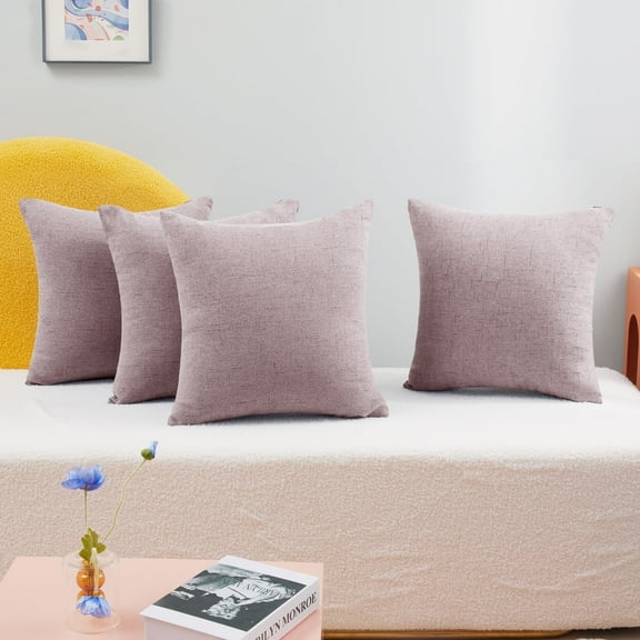 Deconovo Faux Linen Throw Pillow Covers, Set of 4, Decorative Cushion, Hot Pink, 16x16 Inch, for Indoor Outdoor Sofa or Bed Use