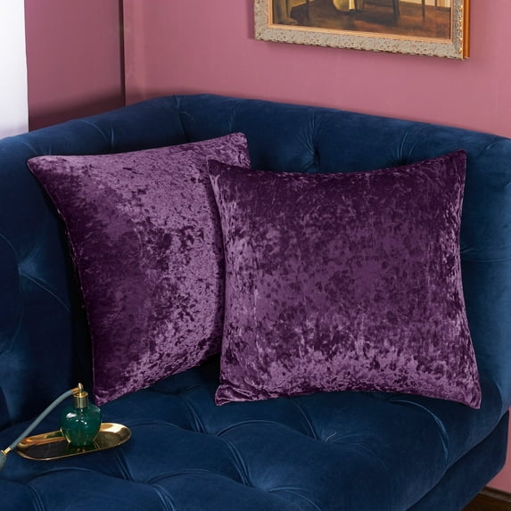 Deconovo Throw Pillow Covers for Couch Bed Dark Purple Crushed Velvet Pillowcases 22 x 22 inch Pack of 2