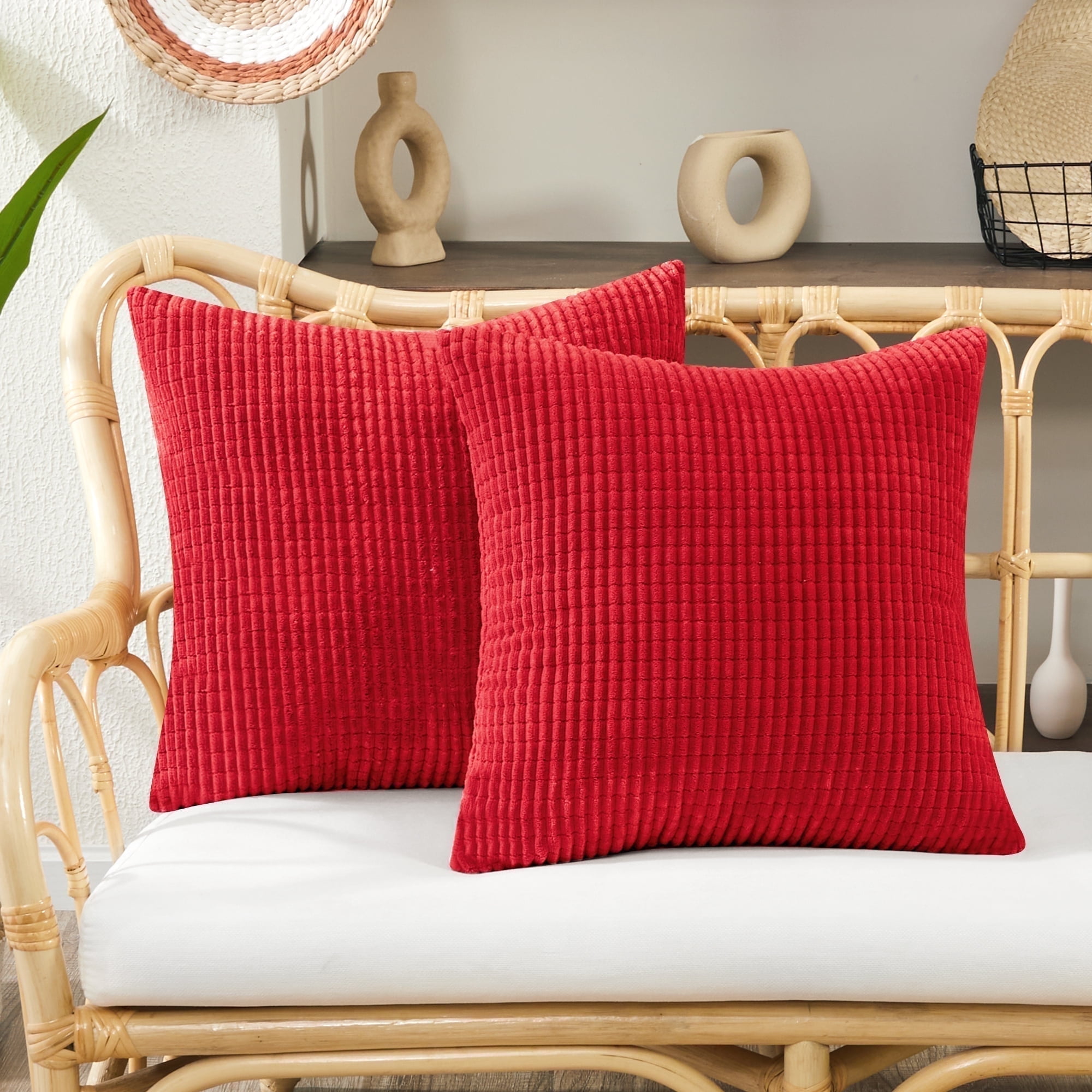 Deconovo Striped Corduroy Throw Pillow Covers, 16x16 inch, Bright