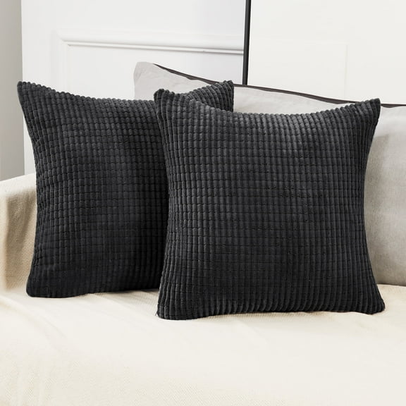 Deconovo Throw Pillow Covers with Corn Texture, Set of 2 Striped Corduroy Cushion Covers for Bedroom Living Room, 16x16 inch, Dark Gray, Set of 2