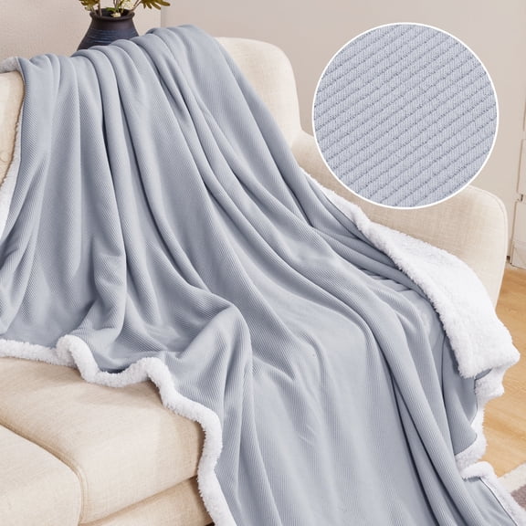 Deconovo Throw Sherpa Plush Blanket, 60x80 inch Gray, Machine Washable, Solid & Traditional Design