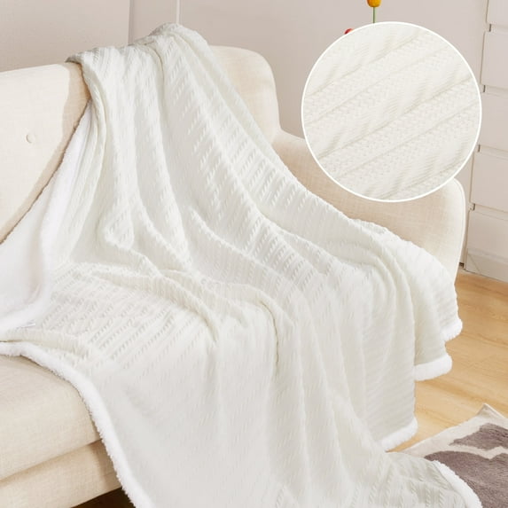Deconovo Throws Sherpa Plush Blanket, 50x60 inch Beige, Machine Washable, Solid & Traditional Design