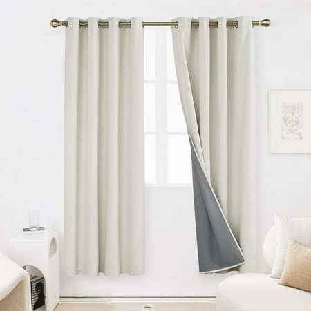 Deconovo Total Blackout Linen Textured Curtain 72 inch Long Pack of 2, Thermal Insulated Grommet Window Drapes for Living Room(Cream, 52 x 72 inch, 2 Panels)