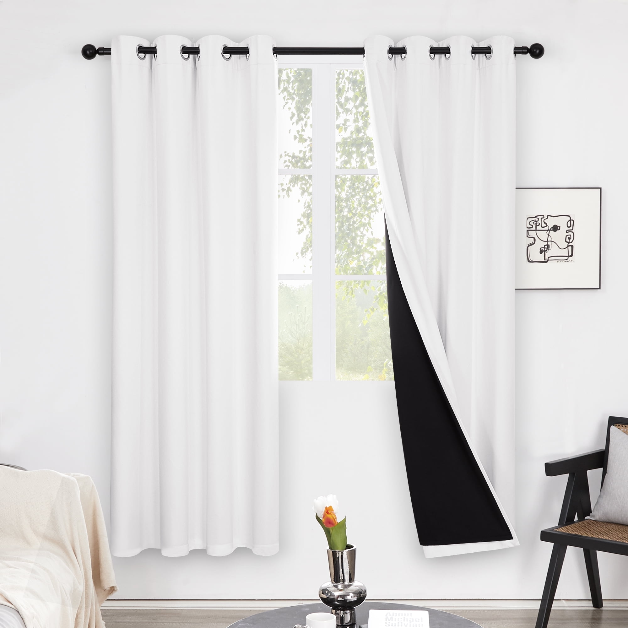 ZOPZO 100% Blackout Curtains, Thermal Insulated, White, 52W x 72L Inch, Noise Reducing Light Blocking Grommet 2 Panels for Bedroom