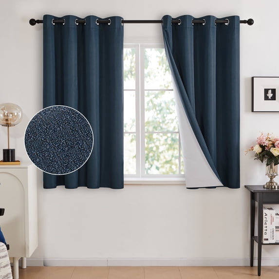 Deconovo Total Blackout Curtains, Lightweight Drapes for Living Room, Navy Blue, 52 x 54 inch, 2 Panels