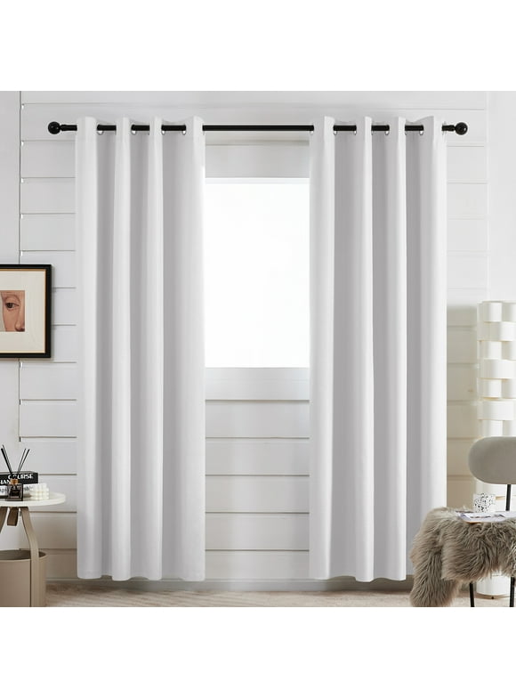 Deconovo Total Blackout Curtains 84 inch 2 Panels Thermal Insulated Faux Linen Curtains for Bedroom, White