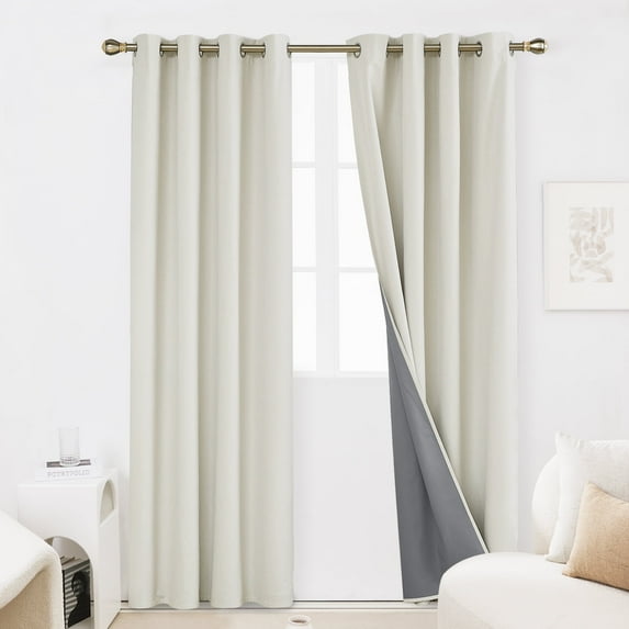 Deconovo Total Blackout Curtains Pair 95 inch Long 2 Panels, Thermal Insulated Faux Linen Grommet Window Curtains (Cream, 52 x 95 inch, 2 Panels)