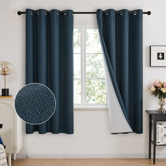 Deconovo Total Blackout Curtains for Bedroom, Navy Blue Thermal Insulated Drapes, 52 x 72 Inch, 2 Panels