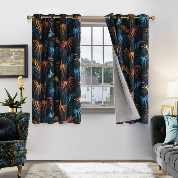ZOPZO Total Blackout Curtains, Double Layer Thermal Insulated, Black, 52W x 63L Inch, Geometric or Tropical Pattern for Bedroom