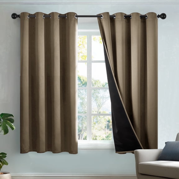 Deconovo Thermal Textured Room Darkening Curtains for Living Room, Light Filtering, 52"x63", Khaki, 2 Panels