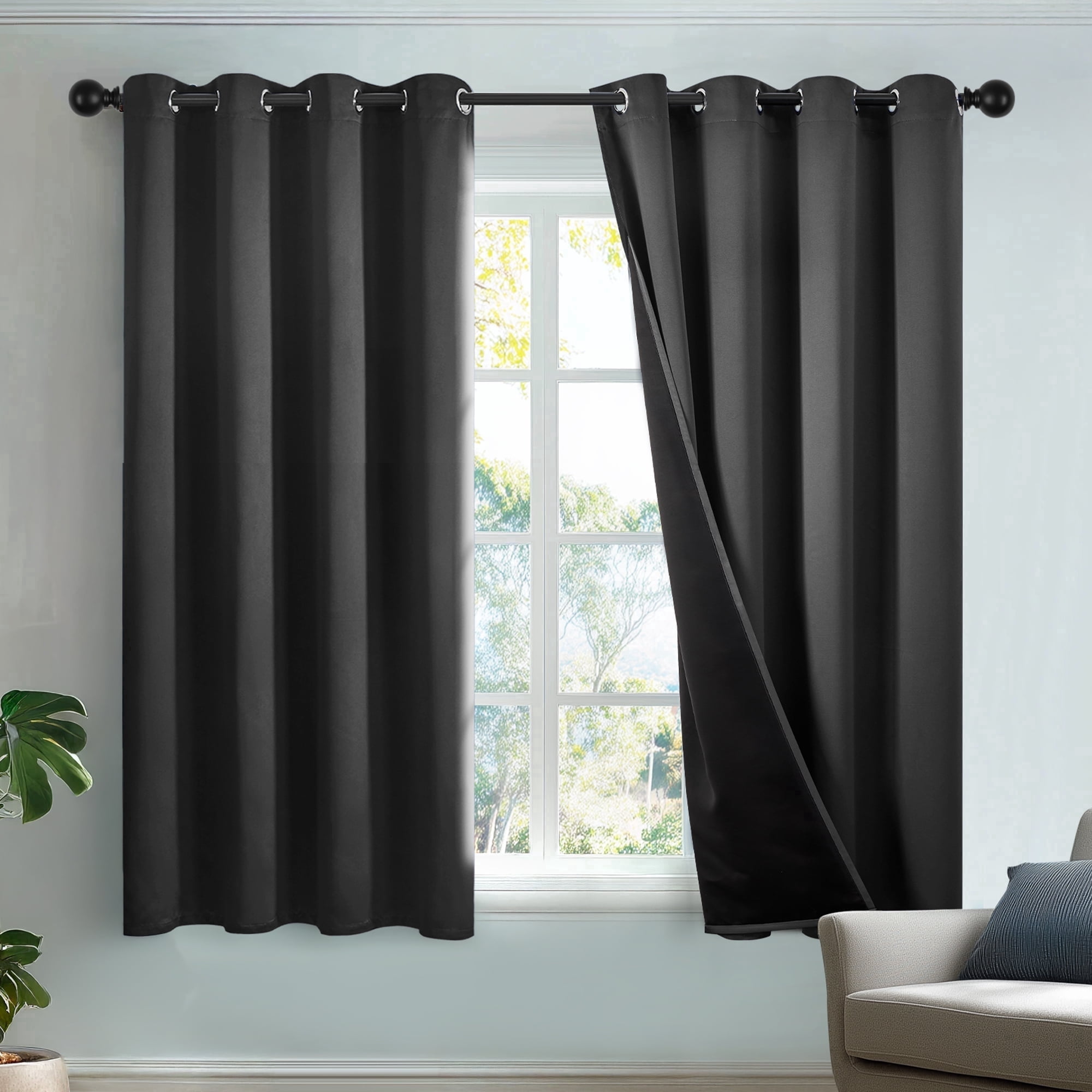 Deconovo Total Blackout Curtains for Bedroom and Living Room, 2 Panels with 8 Grommets, Thermal Insulated, 52"x63", Dark Gray