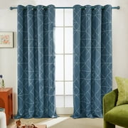 Deconovo Total Blackout Curtains for Living Room, Grommet Room Darkening Window Curtains Set of 2 Panels, 52" x 84", Blue
