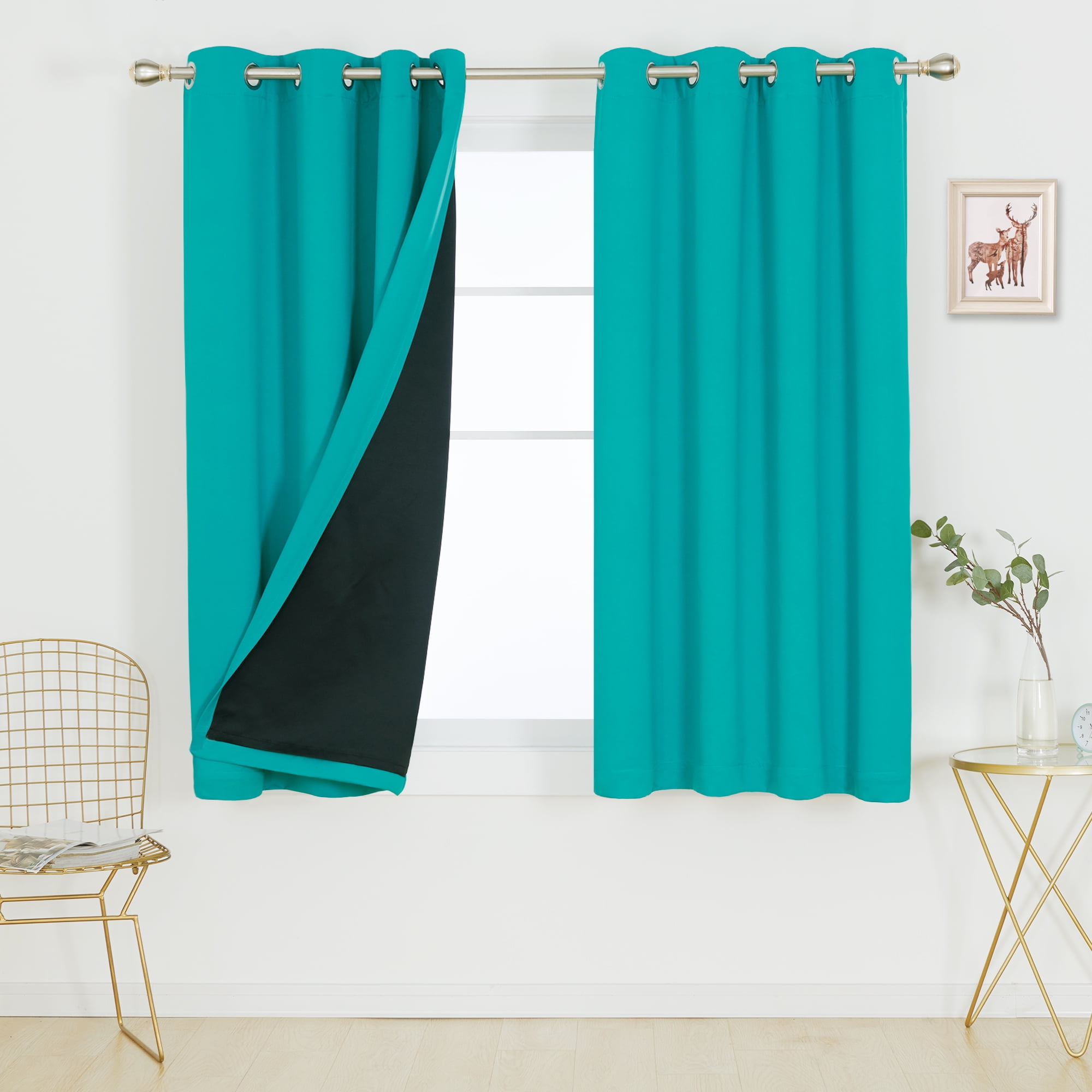 Teal Faux Silk Blackout Grommet Curtain Panel Pair