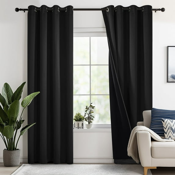 Deconovo Total Blackout Curtains for Living Room, Thermal Insulated, 2 Panels, 52"x63", Black