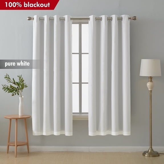 Deconovo Total Blackout Curtains with Triple-Pass Coating Back Layer, Thermal Insulated Energy Efficient Panels for Bedroom, White, 52"x72", 2 Panels
