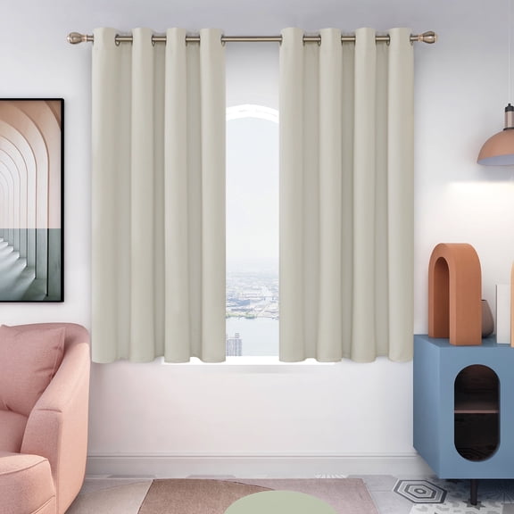 Deconovo Grommet Blackout Kitchen Curtains 2 Piece Solid Room Darkening Curtain Panels, 52x45 inch, Light Beige