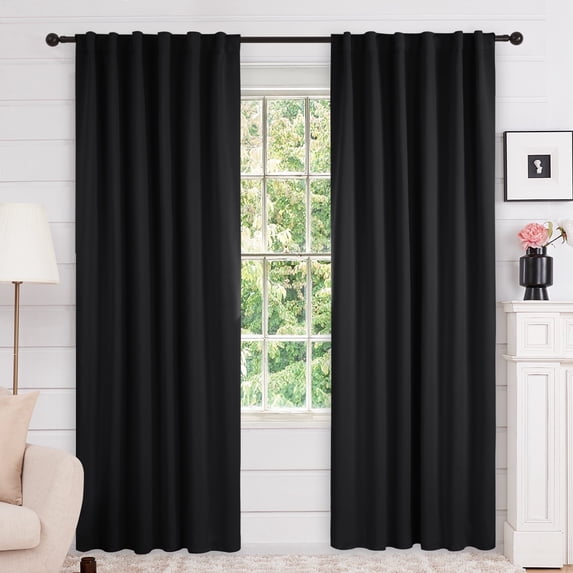 Deconovo Thermal Blackout Curtains Set of 2 for Living Room, Black, 52"x84", Solid Back Tab Curtains