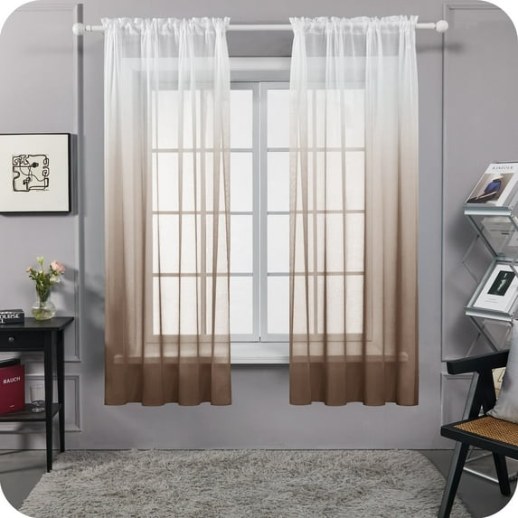 Deconovo Traditional Brown Ombre Rod Pocket Sheer Curtains, 52" x 52" (2 Panels)