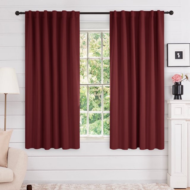 Deconovo Blackout Curtains for Living Room, 52"x63", Solid Back Tab Curtains,Burgundy Red, 2 Panels