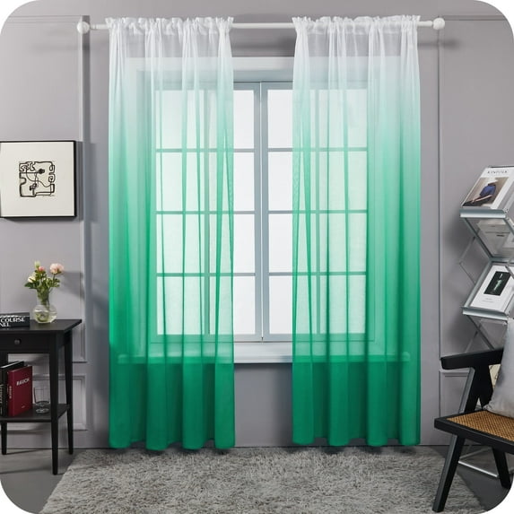 Deconovo Traditional Green Ombre Rod Pocket Sheer Curtains, 52" x 84" (2 Panels)
