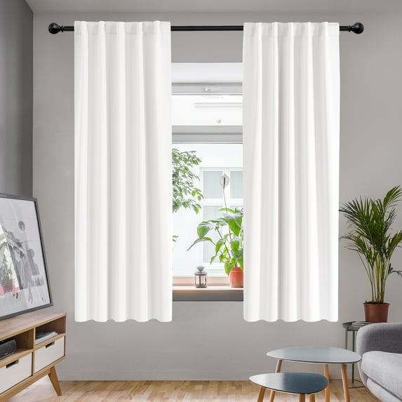 Deconovo Traditional Pure White Solid Print Back Tab Blackout Curtains, 42" x 63" (2 Panels)