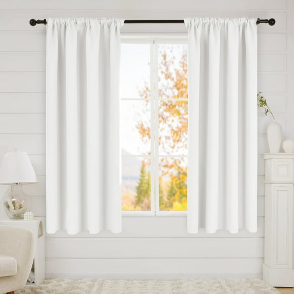 Deconovo White Rod Pocket Room Darkening Curtains for Kitchen Pack of 2, 42" W x 45"L, Thermal Insulated Curtains and Drapes