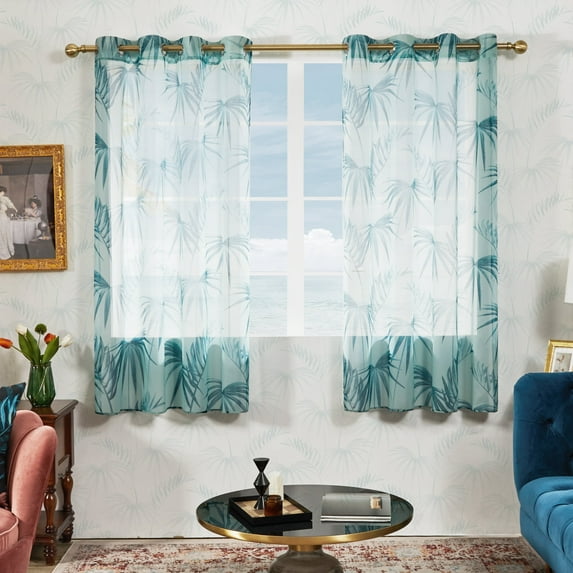 Deconovo Traditional Sheer-Light Blue Floral Grommet Sheer Curtains, 52" x 52" (2 Panels)