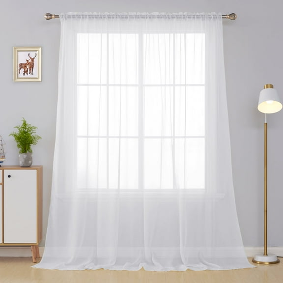 Deconovo Traditional White Solid Print Rod Pocket Sheer Curtains, 80" x 84"