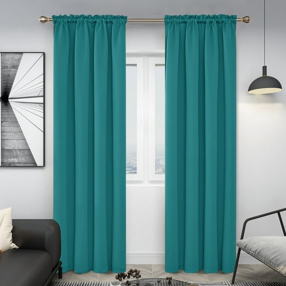 Deconovo Turquoise Blackout Curtains Rod Pocket Curtain Panels Room Darkening Curtains for Bedroom 52W x 84L inch 2 Panels