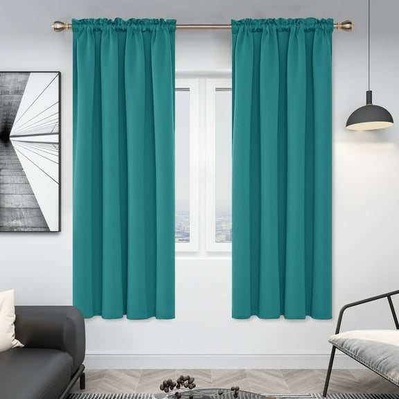 Deconovo Rod Pocket Blackout Curtain Panels Pack of 2, Thermal Insulated Drapes for Living Room, Turquoise, 52W x 72L