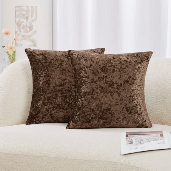 Deconovo Velvet Pillow Covers, Pack of 2 Decorative Square Pillowcase, Soft Pillow Covers for Couch Sofa Bedroom Car, 22" x 22", Chocolate