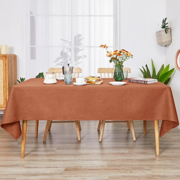 Deconovo Rectangle Tablecloth, Waterproof Solid Color Table Cover with Rolled Sides for Dining Room and Party Decor, 54"x84", Brick Red