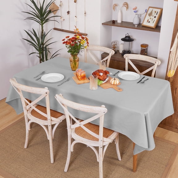 Deconovo Waterproof Square Tablecloth, Easy-Clean Polyester Table Cover for Dining, 54 x 54 Inch, Light Gray