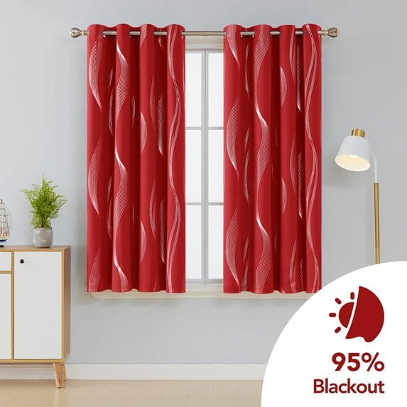 Deconovo Wave Line Foil Printed Blackout Curtains Thermal Insulated Grommet Curtains for Baby Nursery with 52x63 inch 2 Panels True Red