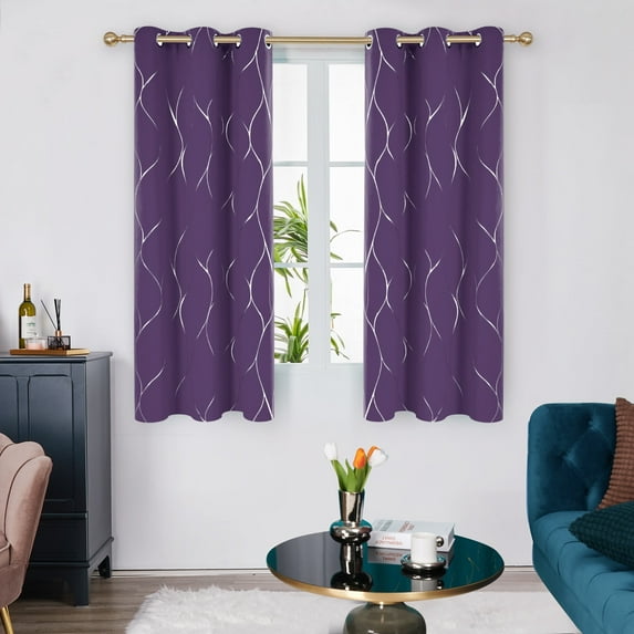 Deconovo Wave Printed Thermal Insulated Blackout Curtains Room Darkening Energy Efficient Panel Grommet Drapes 42Wx 45L inch 2 Panels Purple Grape