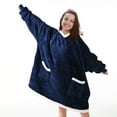 thumbnail image 1 of Deconovo Wearable Blanket Hoodie for Women and men, Soft Sherpa Fleece, Navy Blue, One Size, Cozy TV Blanket, 1 of 8