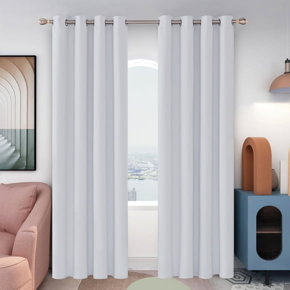 Deconovo Winter Blackout Curtains for Bedroom, 2-Panel Grommet Room Darkening Curtains, 52x45 inch, Grayish White