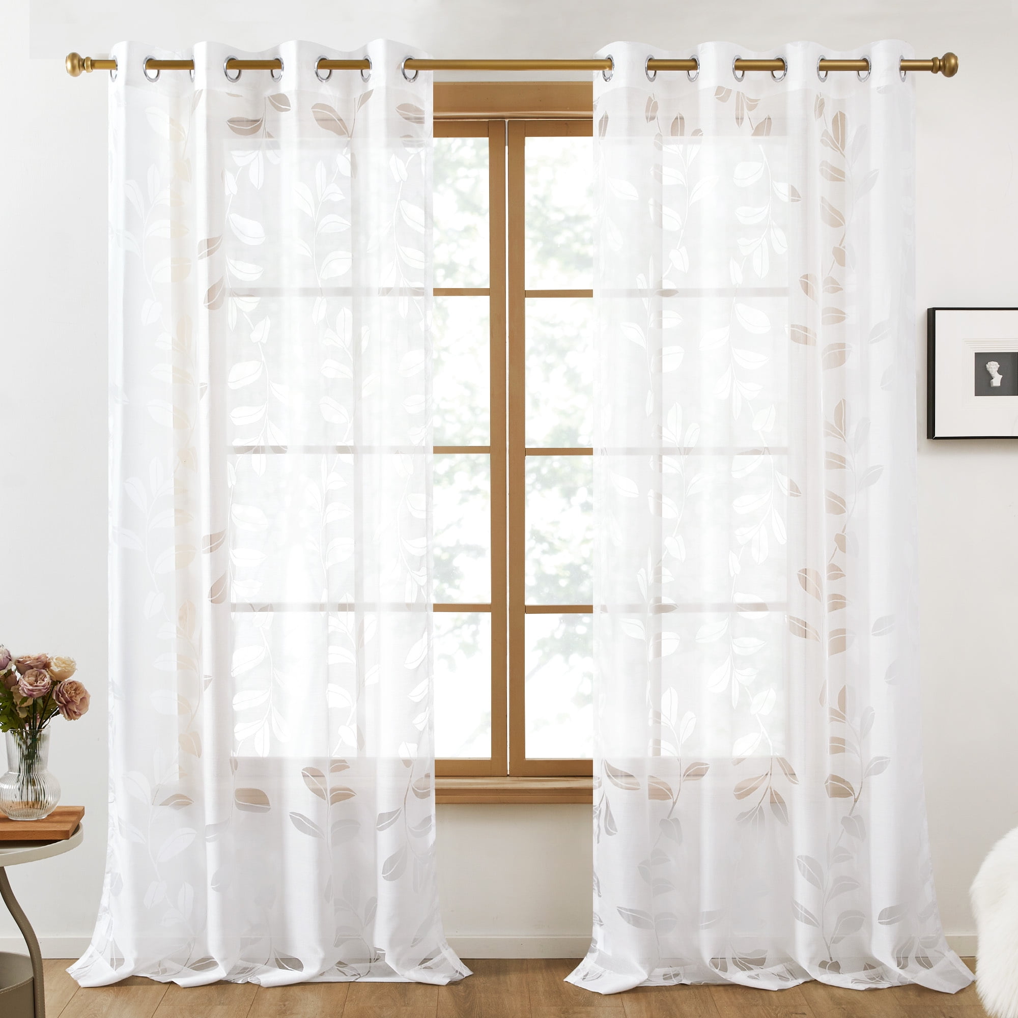 Deconovo White Grommet Sheer Curtains 84 inch Length 2 Panels,Voile for