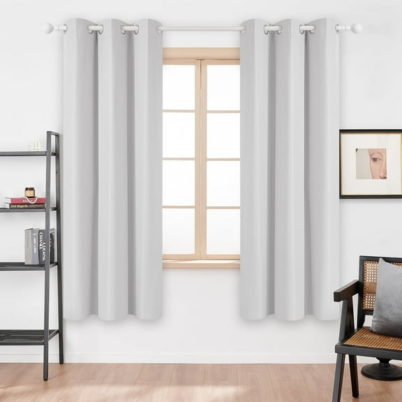 Deconovo White Room Darkening Curtains for Living Room, Textured Drapes with Grommets, 42 x 63 inch, 2 Panels