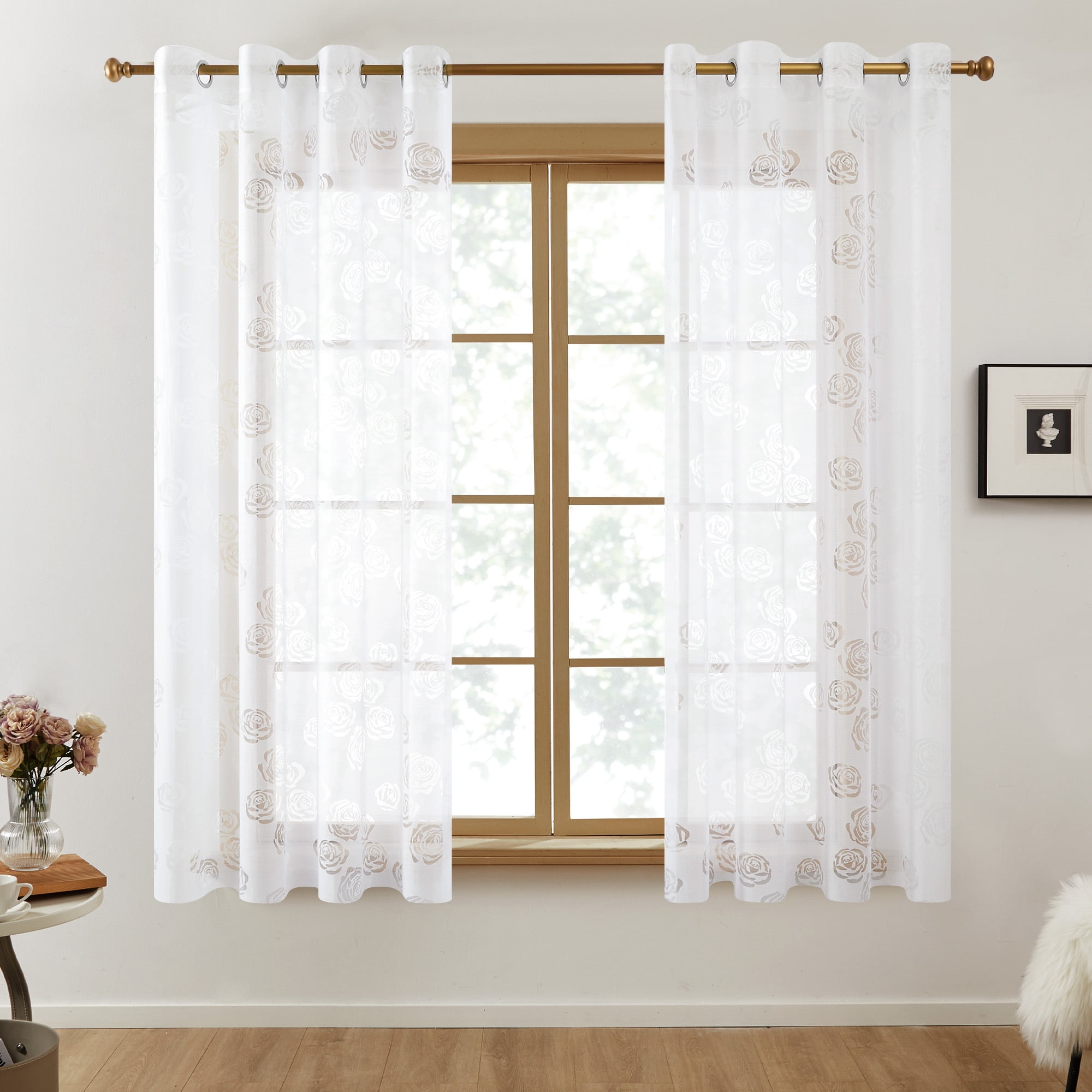 KHAKISHOP White Semi-Sheer Grommet Curtains - 2 Panels, 52"W X 94"L Each, Light Filtering For Living Room & Bedroom - View #11