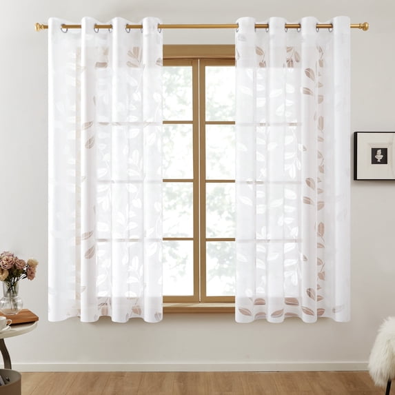 Deconovo White Sheer Curtains 84 inch Length 2 Panels, 52"x63" for Living Room, Leaf Pattern