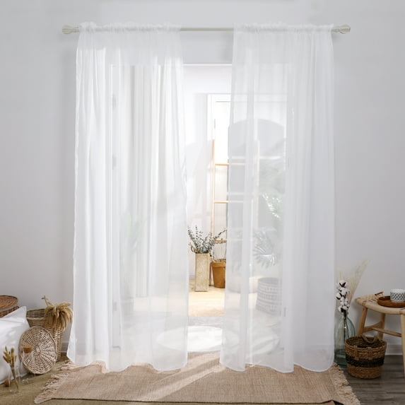 Deconovo White Sheer Curtains Voile Curtains Rod Pocket Voile Drape Curtains for Living Room 52x63 inch White 2 Panels