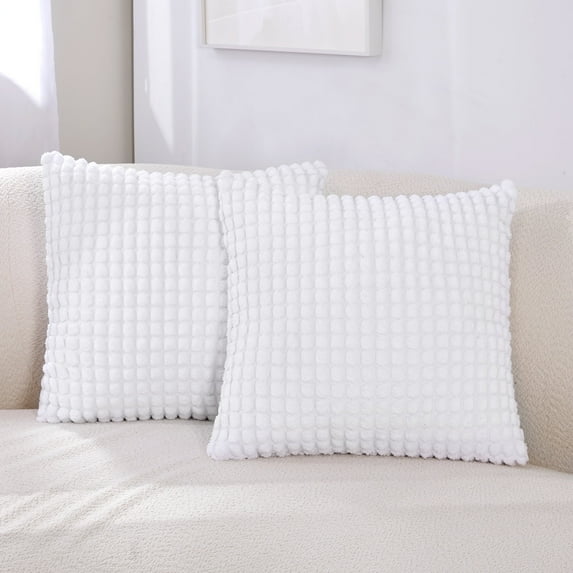 Deconovo White Throw Pillow Covers for Couch Decorative Pillowcases Square Solid Soft Cushion Covers White 16 x 16 inch Pack of 2