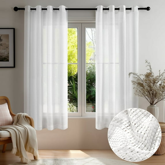 Deconovo White Voile Sheer Curtains 52x63 Inch, Set of 2, Grommet Curtains for Bedroom & Living Room