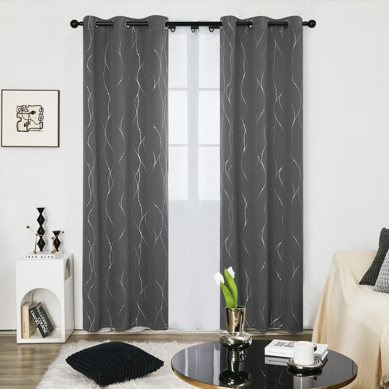 Deconovo White Blackout Curtain Panels for Bedroom and Living Room, 84 inch  Long Drapes - Thermal Insulated Window Curtains with Floral Pattern (42 x  84 inch, Silver Gray, 2 Panels) 