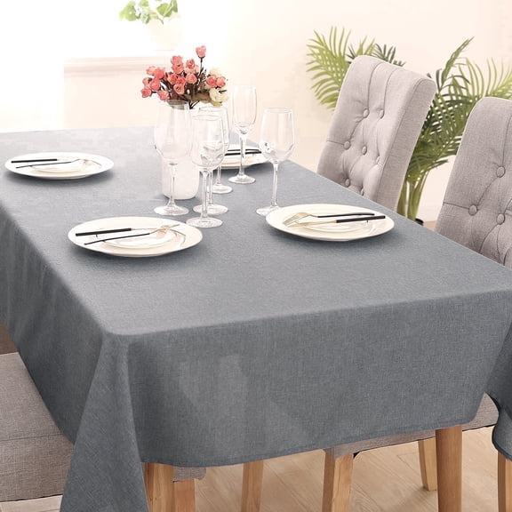 Deconovo Wrinkle Resistant Spillproof Table Cover Linen Rectangular Look Linen Grey Tablecloth 54x120 inch Grey