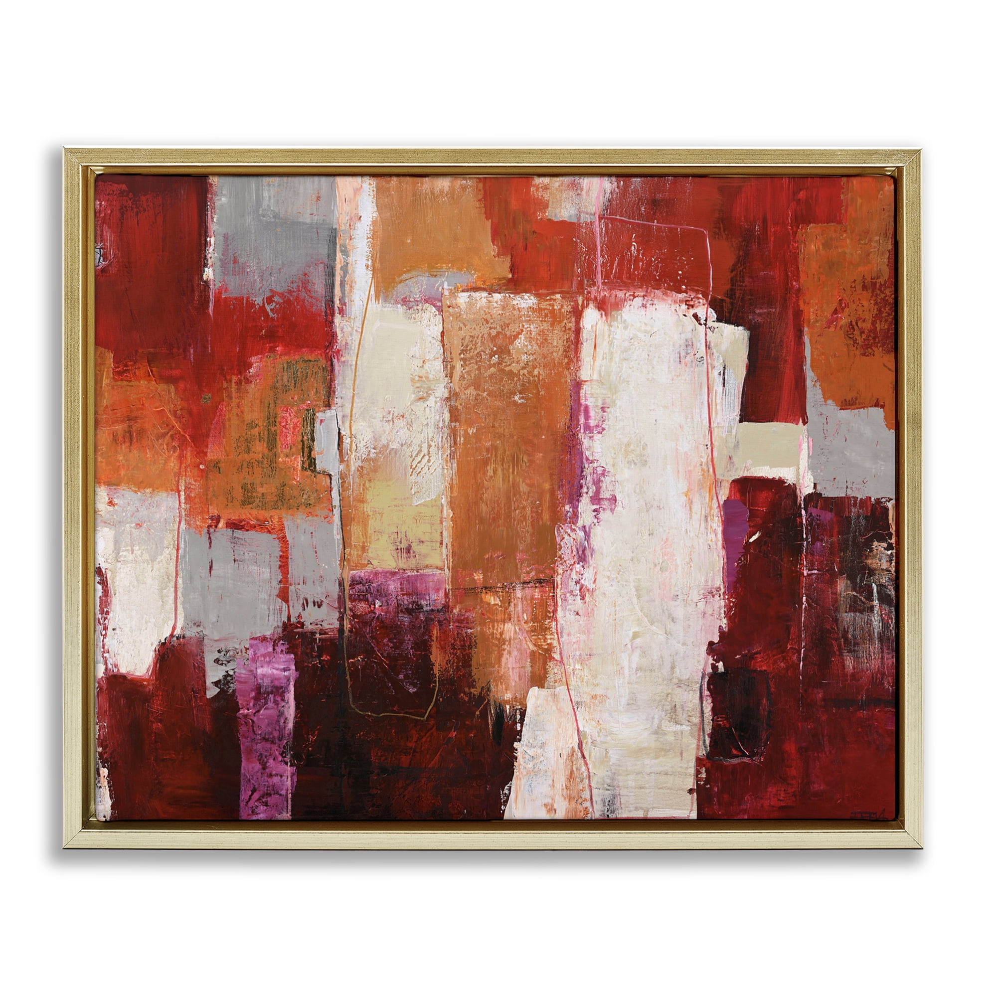 Deconstructed City Abstract Gold Framed Floater Canvas Wall Art, design by Design Fabrikken